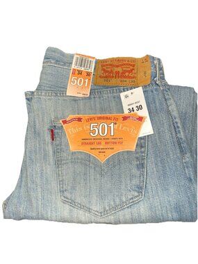 Levi’s 501 Original Fit Men’s Straight Leg Jeans 34X30 Light Button Fly NWT